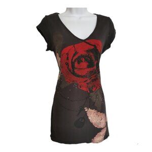 Short sleeve tank top grey with rose tunic